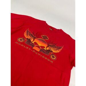 Harley Davidson Red Skull Wings‎ Motorcycle Short Sleeve T Shirt Tecumseh Large